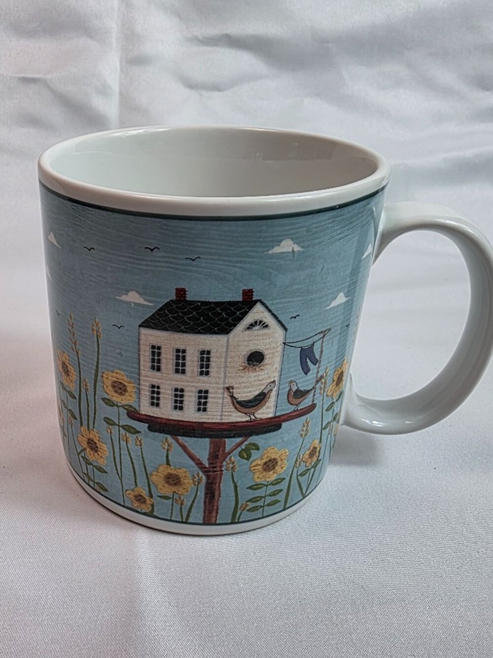 ONE Sakura Birdhouses Mug (Mug D) Blue & White with Birds, Birdhouse & Flowers